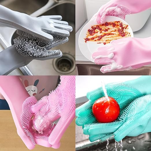 Magic Silicone Gloves, Silicon Hand Gloves for Kitchen Dishwashing and Pet Grooming