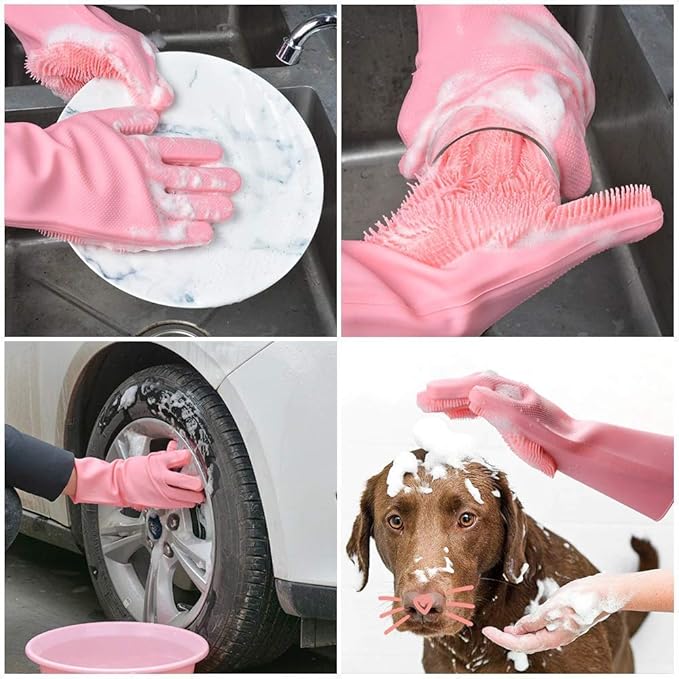 Magic Silicone Gloves, Silicon Hand Gloves for Kitchen Dishwashing and Pet Grooming
