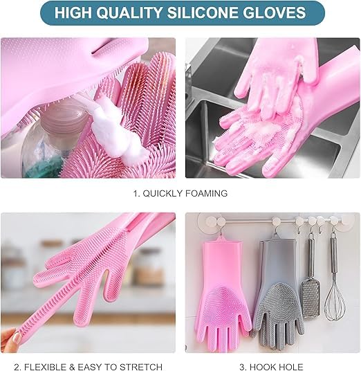 Magic Silicone Gloves, Silicon Hand Gloves for Kitchen Dishwashing and Pet Grooming