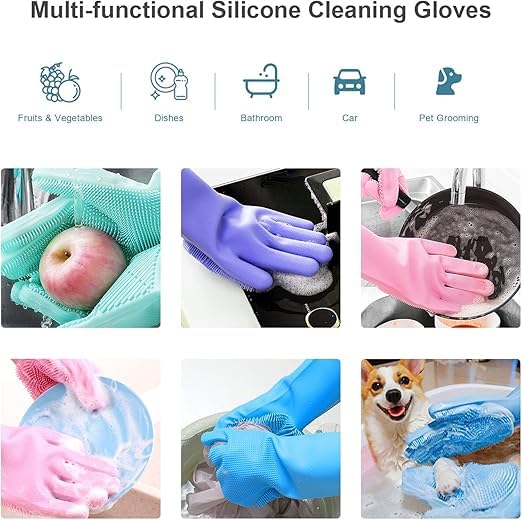 Magic Silicone Gloves, Silicon Hand Gloves for Kitchen Dishwashing and Pet Grooming